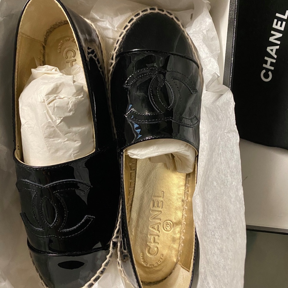 Chanel Black Espadrille Shoes with Iconic CC Logo